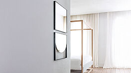 The Schönbuch wall mirror Geo is available in five different versions from Grünbeck Einrichtungen.