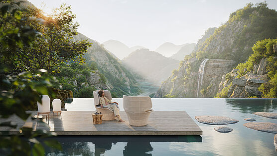 Dedon Seashell Grand Outdoor high-back chair at Grünbeck Interiors Vienna