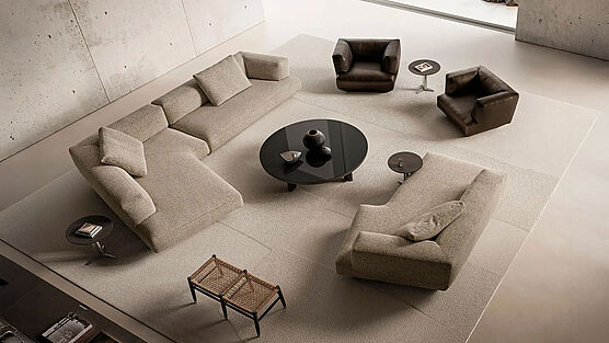Flexform Loungescape sofa design by Antonio Citterio – an organic sofa with a slanted base – available from Grünbeck Einrichtungen.