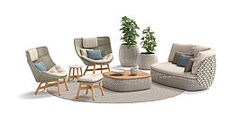 Dedon präsentiert mit MDEAR von Sebastian Herkner eine neue Art des modularen Loungemöbels. 5 Module, die sowohl alleine als auch zu einer bequemen Sitzlandschaft verbunden werden können - sind erhältlich bei Grünbeck Einrichtungen Wien