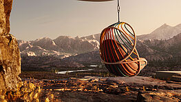 The Dedon Kida outdoor hanging chair is also available with a base in a range of fibres and fabric finishes from Grünbeck Einrichtungen Wien