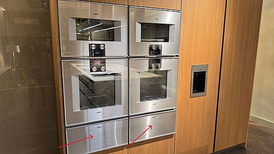 Gaggenau showroom appliances available at a low price due to product discontinuation, either as a complete package as shown in the photo or individually at Grünbeck Einrichtungen.