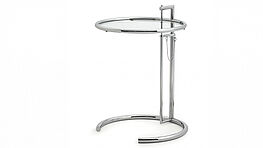  Classicon Adjustable Table E 1027 Eileen Gray in chrome & clear glass, height-adjustable, at Gruenbeck Vienna | Among the classics, this is arguably the classic. Its ingeniously proportioned, unmistakable form has made this height-adjustable table one of the most popular design icons of the 20th century.