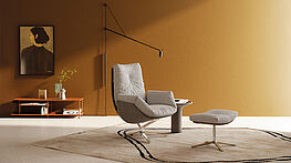 The COR Cordia collection includes this cozy lounge chair, which is now available at a special promotional price at Grünbeck Einrichtungen to celebrate its 10th anniversary.
