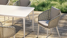 Dedon Outdoor Bellmonde dining table with Mbrace aluminium chairs available from Grünbeck Einrichtungen Vienna