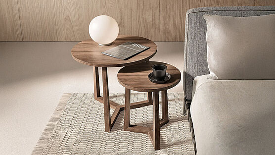 Flexform side table Jiff made of wood available in the Grünbeck Vienna showroom