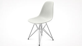 Eames Plastic Side Chair DSR – This Vitra classic is available in jet black and cotton white via our quick-ship service, with delivery within 2–3 weeks from Grünbeck Einrichtungen in Vienna.