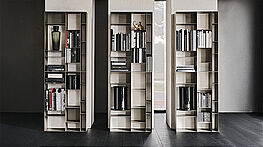 The Cattelan Italia Latitude metal bookcase offers a wide range of design options: upright or horizontal, as a room divider, in alcoves, as chest of drawers furniture, available from Grünbeck Einrichtungen Vienna.