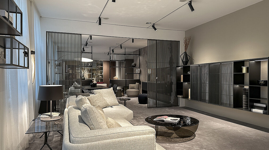 Poliform shop 1050 vienna 1 | by Grünbeck interiors | Papadatos sofa Rimadesio doors