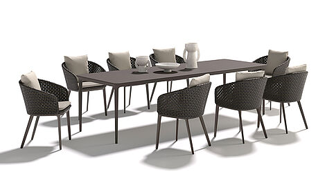 The Mbrace collection designed by Sebastian Herkner is now also available with an aluminum frame. Available from Grünbeck Einrichtungen Vienna