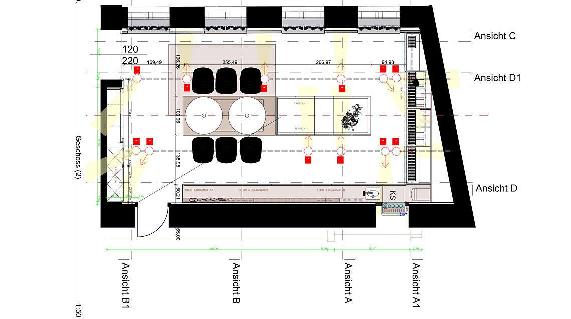 CAD Grundriss Plan des neuen Besprechungsraumes des Interior-Design Studios Grünbeck Einrichtungen in Wien