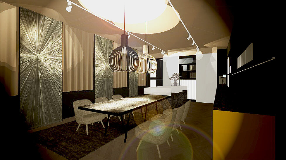 3D Visualisierung bzw. Rendering des neuen Besprechungsraumes des Interior-Design Studios Grünbeck Einrichtungen in Wien