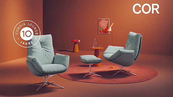 The COR Cordia collection includes this cozy lounge chair, which is now available at a special promotional price at Grünbeck Einrichtungen to celebrate the 10th anniversary.