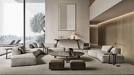 Das Sofasystem Flexform Perry | Design Antonio Citterio | Mit weichen gepolsterten Elementen, die variabel kombinierbar sind | Unregelmäßige Formen unterbrechen die Linearität der Sofas für eine dynamische Gestaltung | Bei Grünbeck Designers & Interiors in Wien