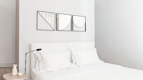 The Schönbuch wall mirror Geo is available in five different versions from Grünbeck Einrichtungen.