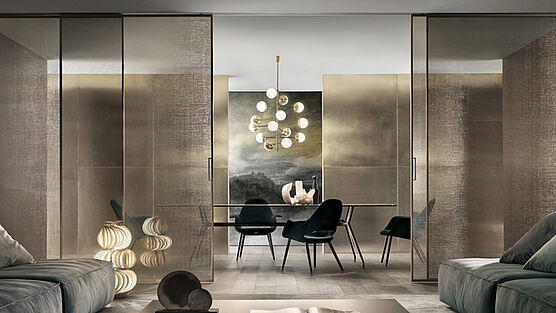 rimadesio velaria glasschiebetuer sliding door paneel modern raumtrenner design wien gruenbeck rete bronzo glas