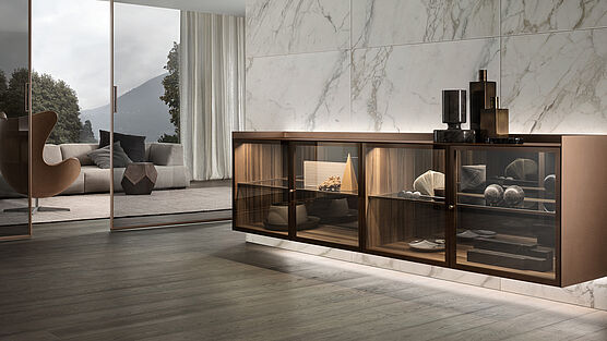 rimadesio self bold sideboard glas aluminium modern design gruenbeck wien vienna flagshipstore schauraum haendler anrichte 