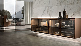 rimadesio self bold sideboard glas aluminium modern design gruenbeck wien vienna flagshipstore schauraum haendler anrichte 