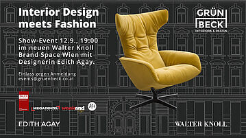 Interior Design meets Fashion, Walter Knoll Selected Brand Space Opening am 12. Sept. 2019 ab 19°° Uhr bei Grünbeck Einrichtungen Wien Margareten.