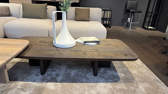 The Janua BC20 T-Rox coffee table, in a rectangular design, smoked oak, anthracite oiled and brushed, is now available at a low price in the sale at Grünbeck Einrichtungen.