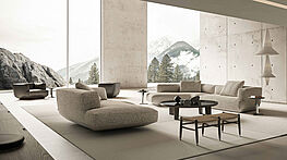 Flexform Loungescape sofa design by Antonio Citterio – an organic sofa with a slanted base – available from Grünbeck Einrichtungen.