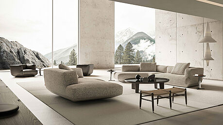 Flexform Loungescape Sofa-Design Antonio Citterio- ein organisches Sofa mit abgeschrägtem Untergestell-erhältlich bei Grünbeck Einrichtungen