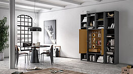 The Interlübke Studimo bookcase offers endless possibilities for designing your wall units, e.g. with an integrated bar – your Grünbeck team will make your ideas a reality.