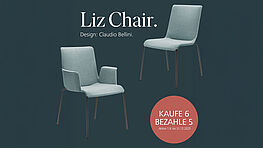 Take advantage of our autumn promotion on all Walter Knoll Liz chairs: buy 6 for the price of 5 – available at Grünbeck Vienna.