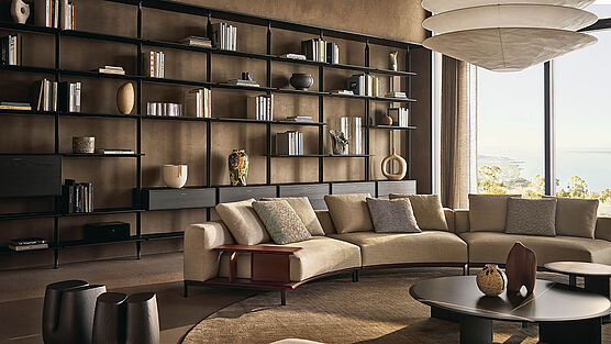 Lexington ist ein Poliform Wohnsystem für Wandregale oder Raumteiler. Erhältlich in verschiedenen individuell ausgeführten Lösungen bei Grünbeck Einrichtungen Wien